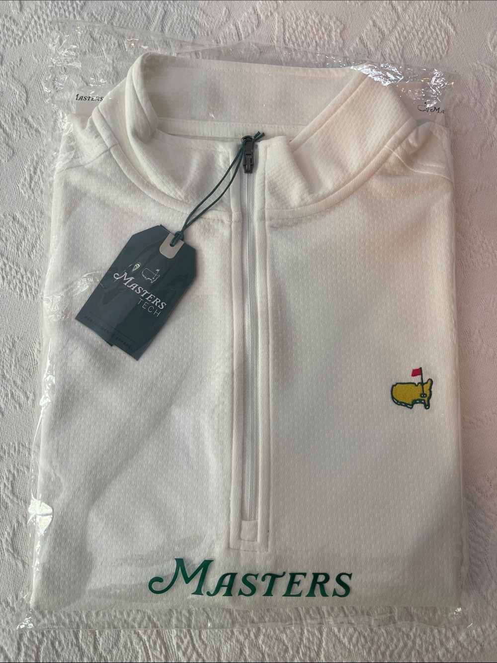 Masters Tech White Womens  Quarter-Zip Pullover with Yellow Logo